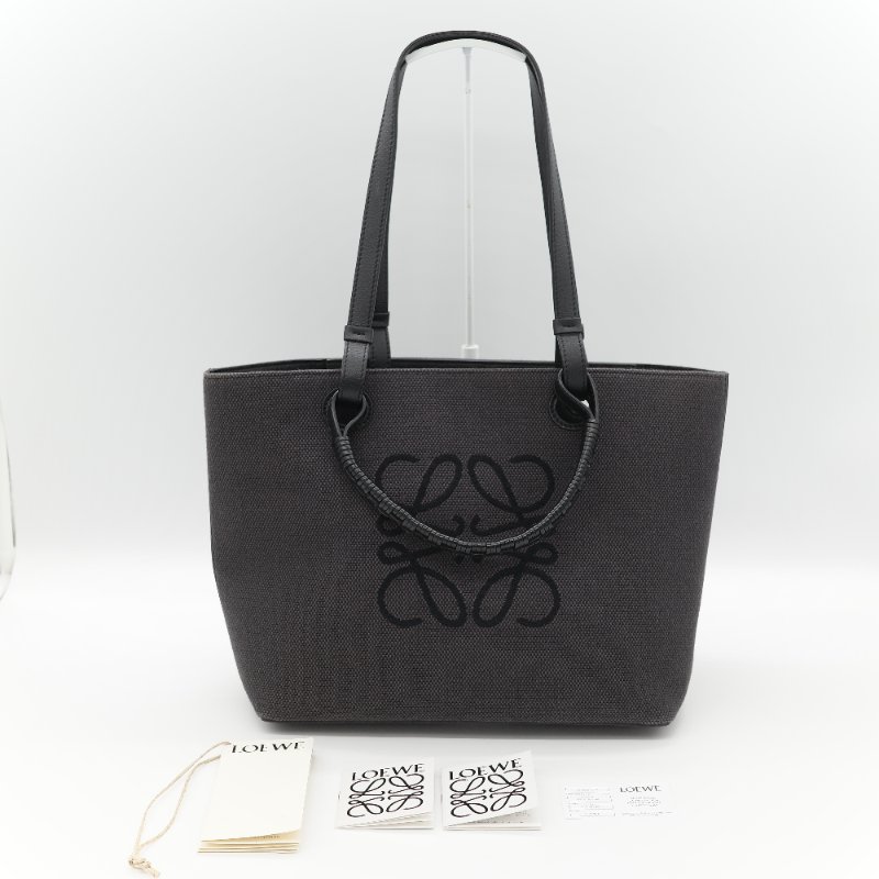 Loewe 羅威 Anagram 碳黑色 Tote Bag 帆布拼皮革 單肩包 手提袋 托特包-1