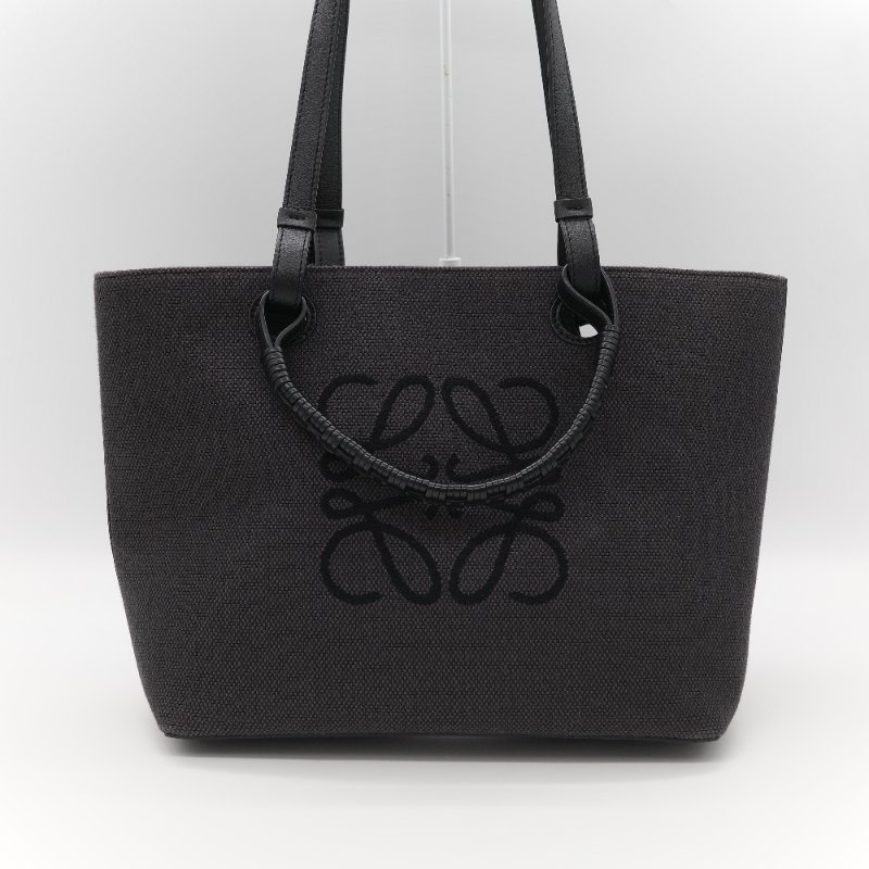 Loewe 羅威 Anagram 碳黑色 Tote Bag 帆布拼皮革 單肩包 手提袋 托特包-2