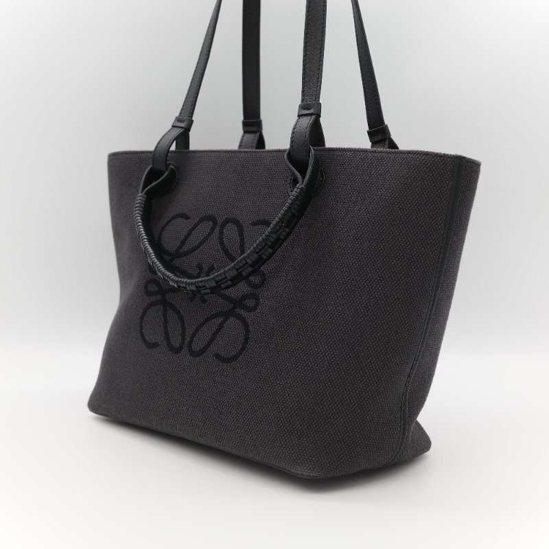 Loewe 羅威 Anagram 碳黑色 Tote Bag 帆布拼皮革 單肩包 手提袋 托特包-4
