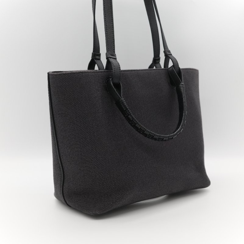 Loewe 羅威 Anagram 碳黑色 Tote Bag 帆布拼皮革 單肩包 手提袋 托特包-6