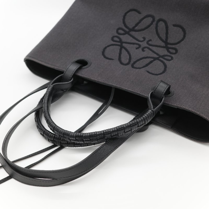 Loewe 羅威 Anagram 碳黑色 Tote Bag 帆布拼皮革 單肩包 手提袋 托特包-17