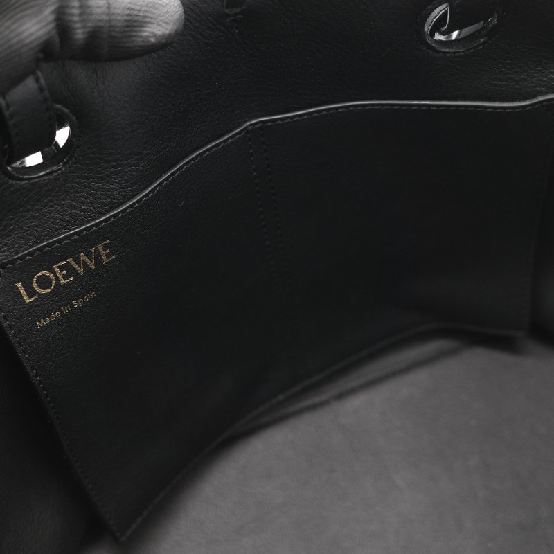 Loewe 羅威 Anagram 碳黑色 Tote Bag 帆布拼皮革 單肩包 手提袋 托特包-30