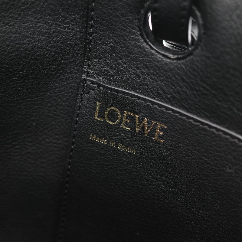 Loewe 羅威 Anagram 碳黑色 Tote Bag 帆布拼皮革 單肩包 手提袋 托特包-35