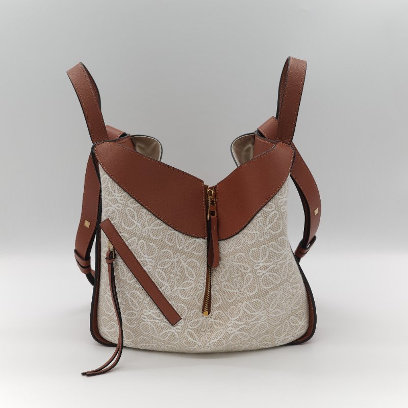Loewe 羅威 Hammock 吊床包 Anagram 奶白色 提花 焦糖色牛皮 單肩包 斜挎包-1