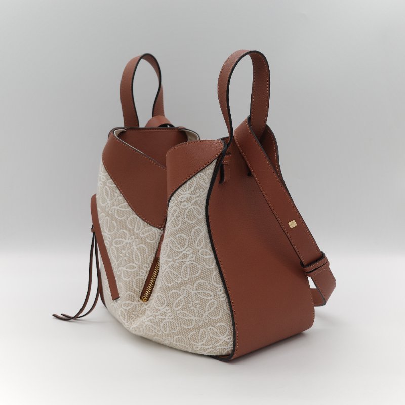 Loewe 羅威 Hammock 吊床包 Anagram 奶白色 提花 焦糖色牛皮 單肩包 斜挎包-2