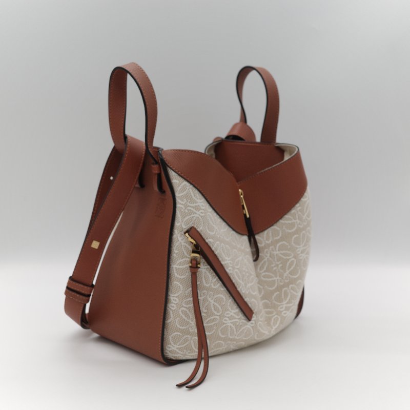 Loewe 羅威 Hammock 吊床包 Anagram 奶白色 提花 焦糖色牛皮 單肩包 斜挎包-3