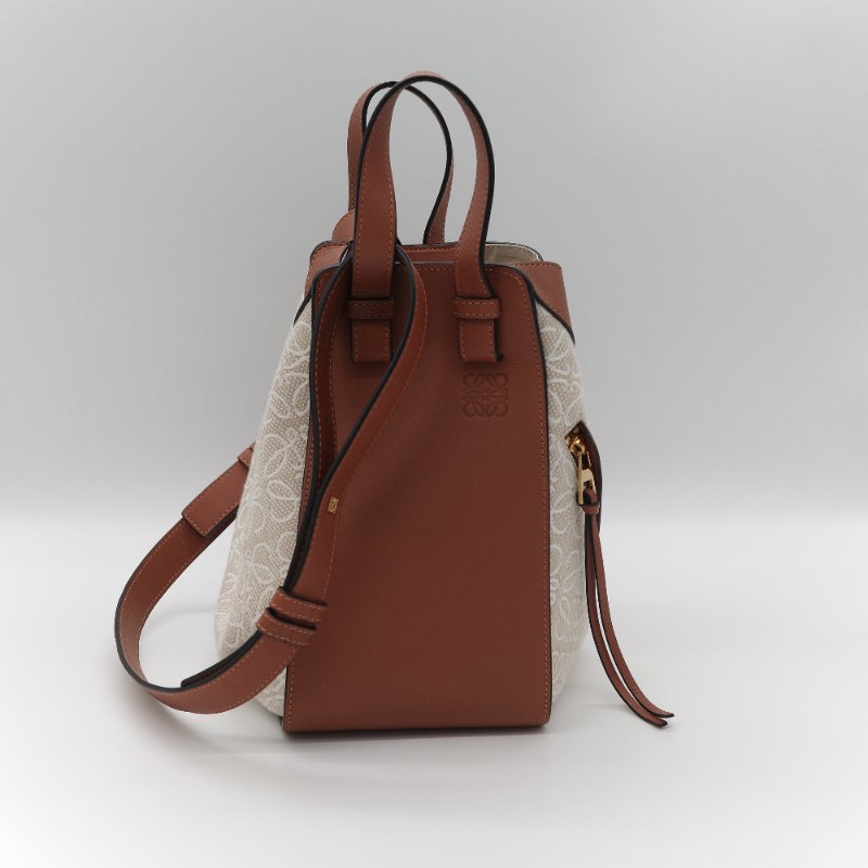 Loewe 羅威 Hammock 吊床包 Anagram 奶白色 提花 焦糖色牛皮 單肩包 斜挎包-4