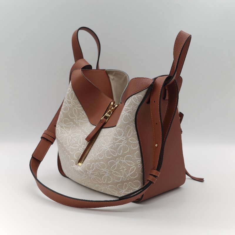 Loewe 羅威 Hammock 吊床包 Anagram 奶白色 提花 焦糖色牛皮 單肩包 斜挎包-5