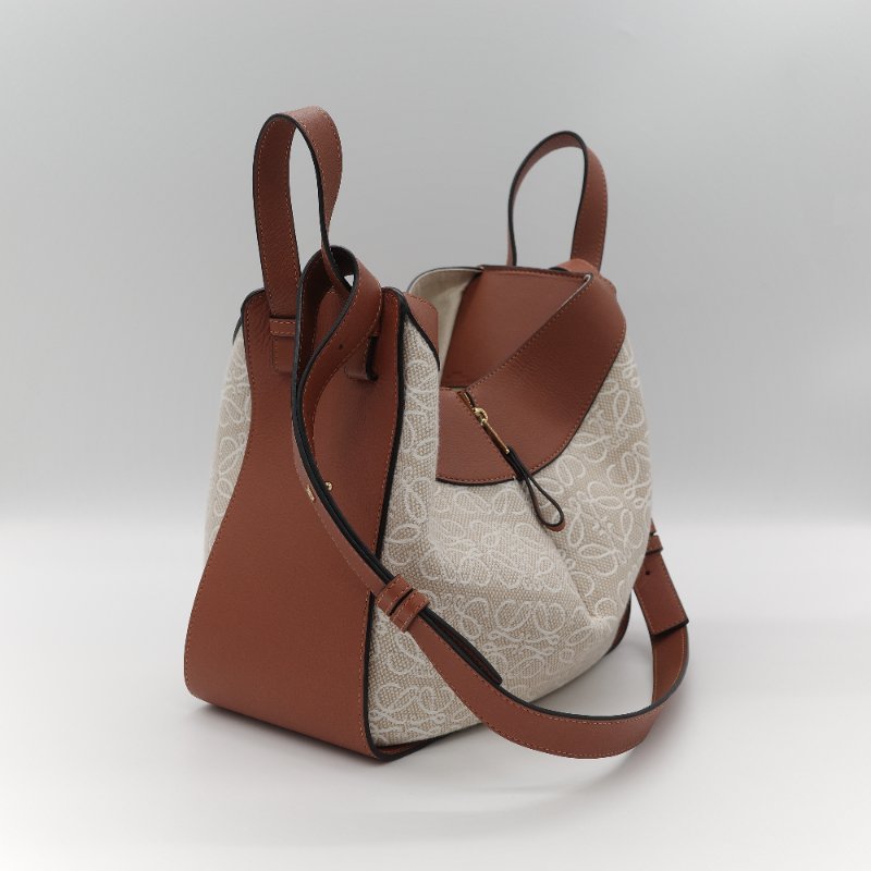 Loewe 羅威 Hammock 吊床包 Anagram 奶白色 提花 焦糖色牛皮 單肩包 斜挎包-7