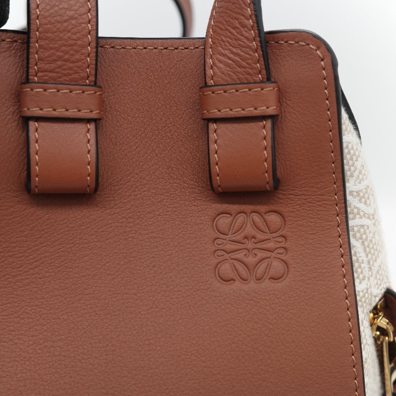 Loewe 羅威 Hammock 吊床包 Anagram 奶白色 提花 焦糖色牛皮 單肩包 斜挎包-18