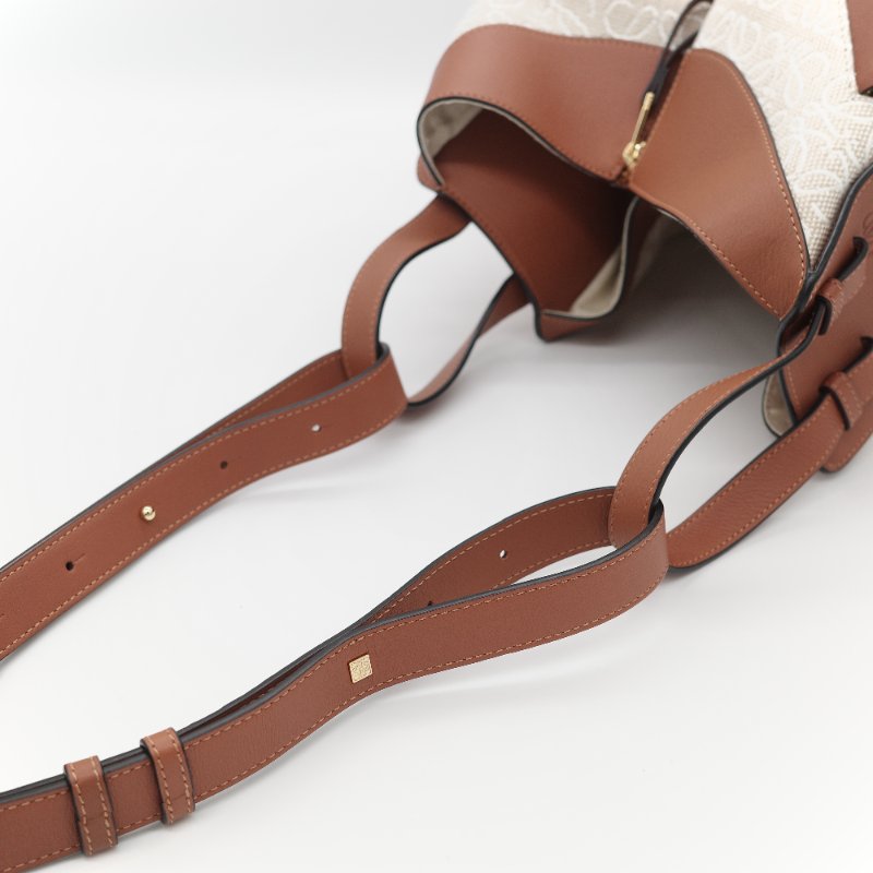 Loewe 羅威 Hammock 吊床包 Anagram 奶白色 提花 焦糖色牛皮 單肩包 斜挎包-19