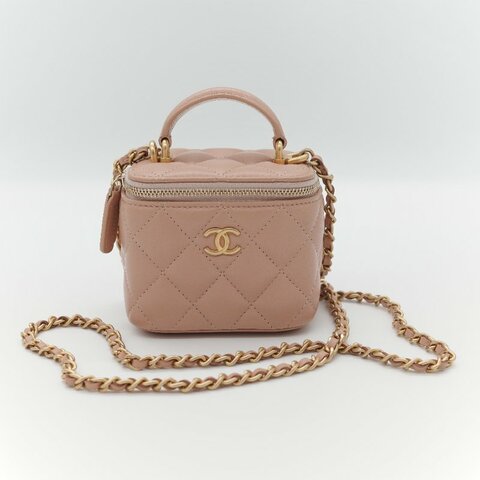 Chanel 香奈兒 手提 方盒子 粉紅色 牛皮 斜挎包 鏈條包