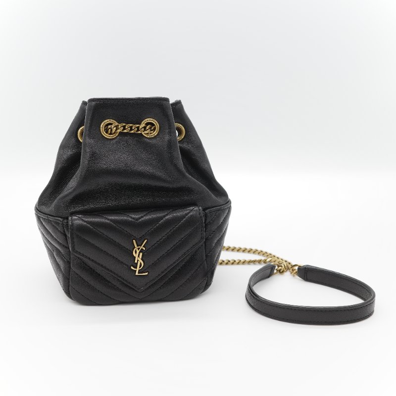 Saint Laurent 聖羅蘭 黑色 山型紋 羊皮 鏈條 束口手袋 斜挎包 水桶包-2