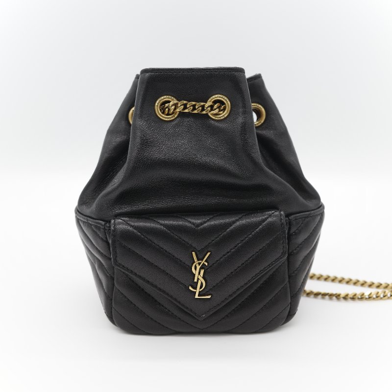 Saint Laurent 聖羅蘭 黑色 山型紋 羊皮 鏈條 束口手袋 斜挎包 水桶包-3