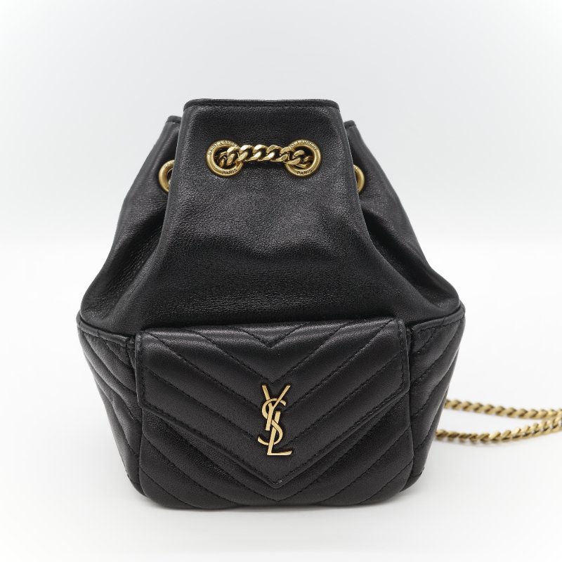 Saint Laurent 聖羅蘭 黑色 山型紋 羊皮 鏈條 束口手袋 斜挎包 水桶包-4
