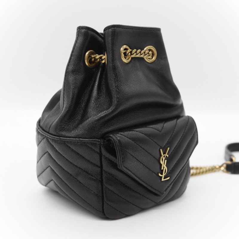 Saint Laurent 聖羅蘭 黑色 山型紋 羊皮 鏈條 束口手袋 斜挎包 水桶包-5