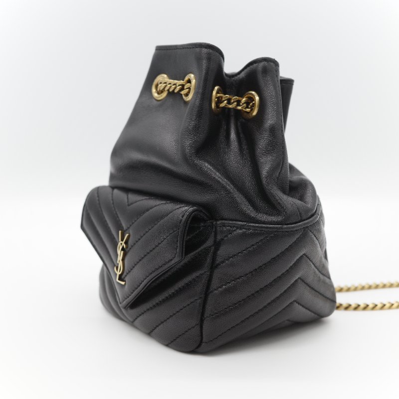 Saint Laurent 聖羅蘭 黑色 山型紋 羊皮 鏈條 束口手袋 斜挎包 水桶包-6