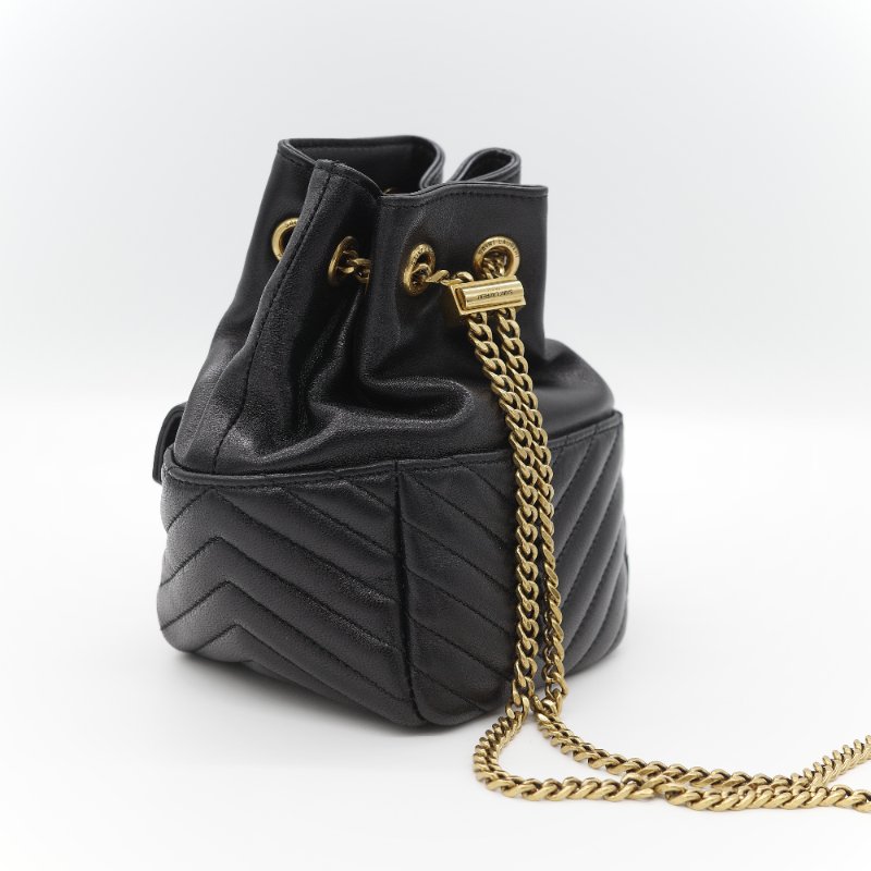 Saint Laurent 聖羅蘭 黑色 山型紋 羊皮 鏈條 束口手袋 斜挎包 水桶包-9