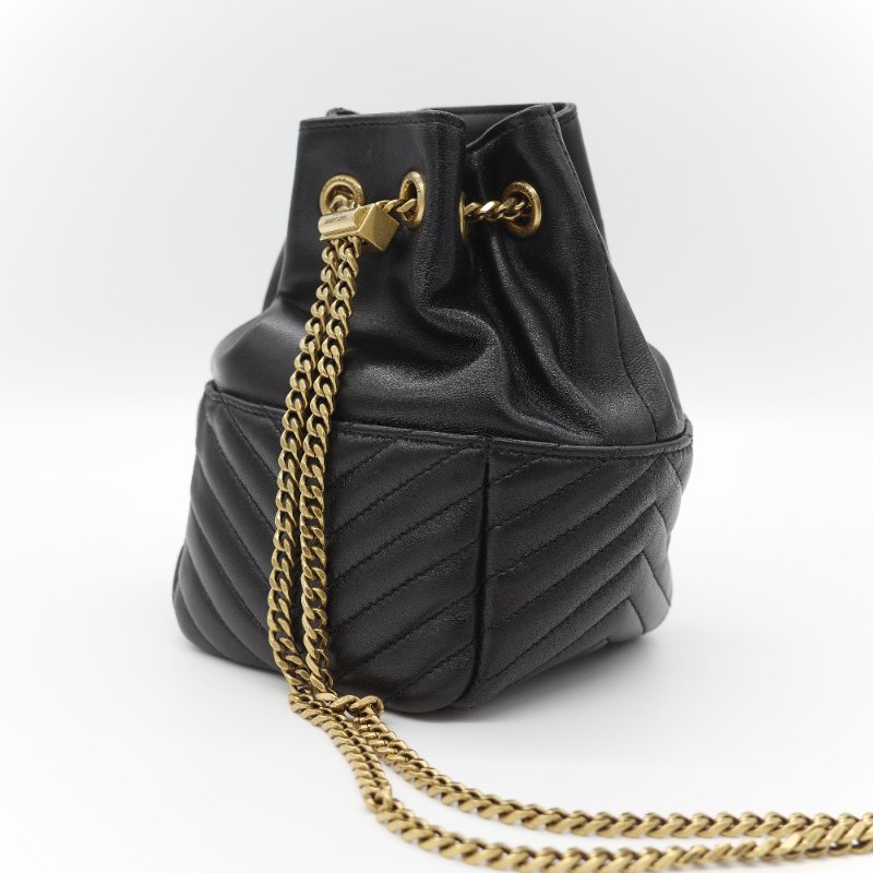 Saint Laurent 聖羅蘭 黑色 山型紋 羊皮 鏈條 束口手袋 斜挎包 水桶包-10