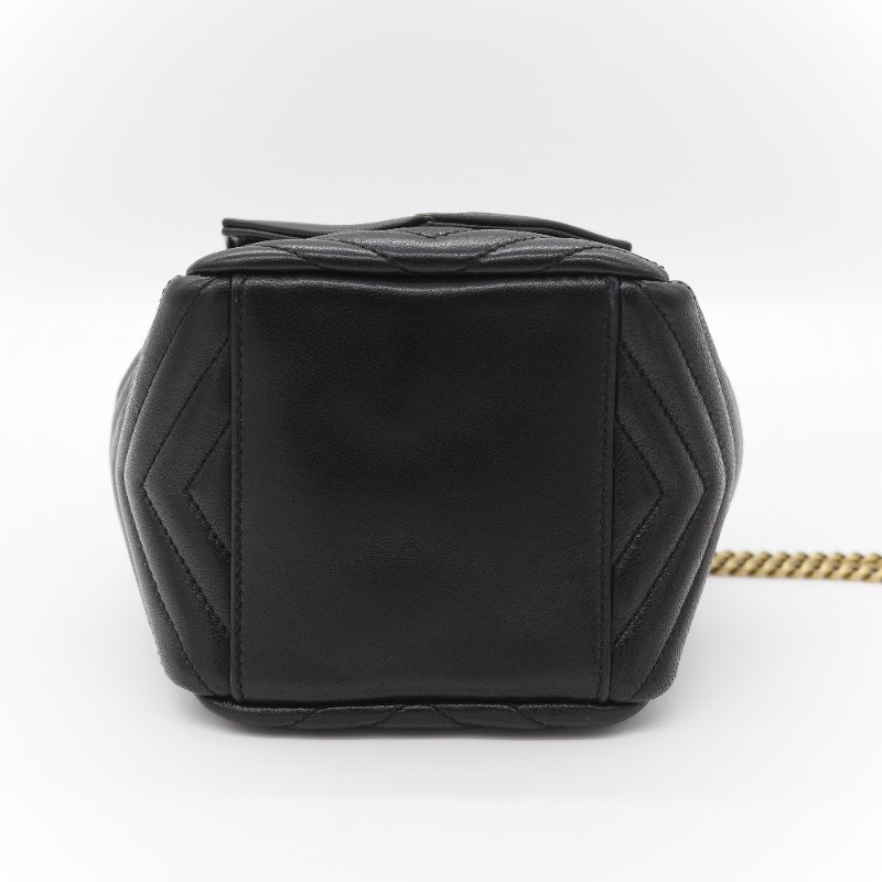 Saint Laurent 聖羅蘭 黑色 山型紋 羊皮 鏈條 束口手袋 斜挎包 水桶包-11