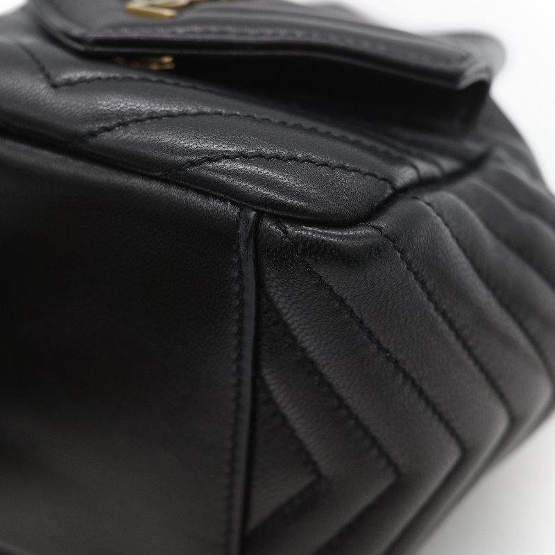 Saint Laurent 聖羅蘭 黑色 山型紋 羊皮 鏈條 束口手袋 斜挎包 水桶包-13