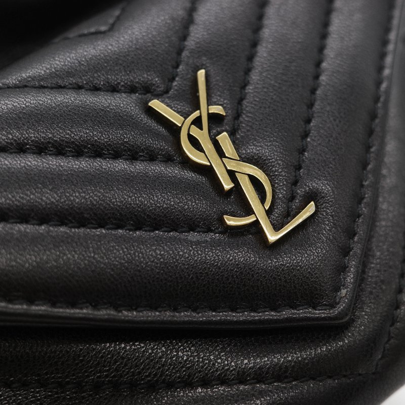 Saint Laurent 聖羅蘭 黑色 山型紋 羊皮 鏈條 束口手袋 斜挎包 水桶包-14