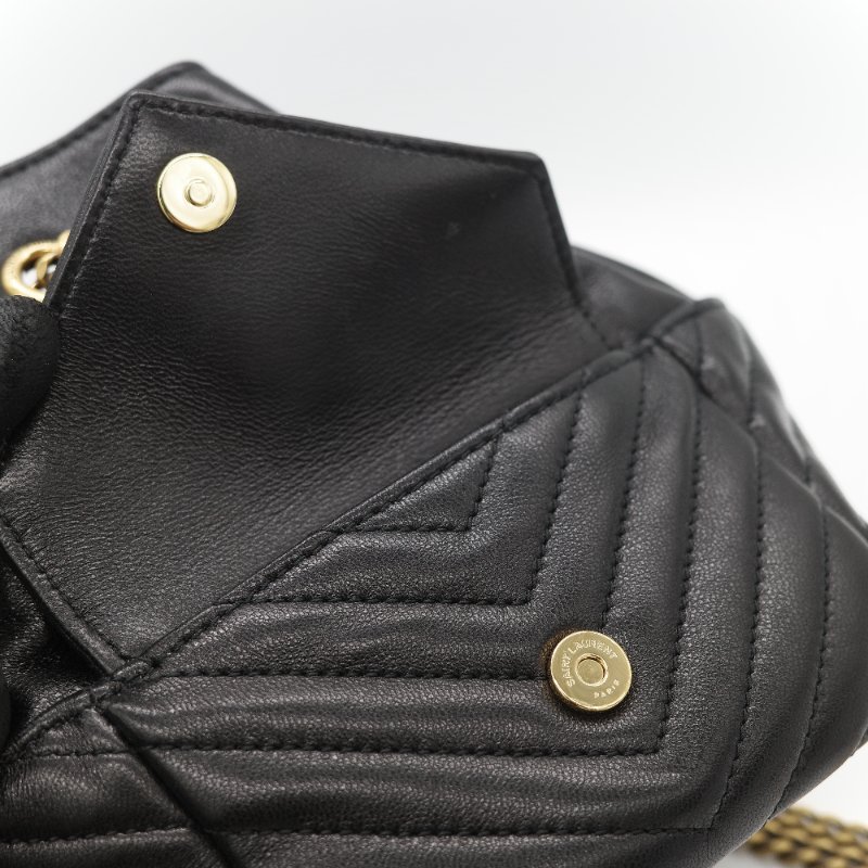 Saint Laurent 聖羅蘭 黑色 山型紋 羊皮 鏈條 束口手袋 斜挎包 水桶包-16