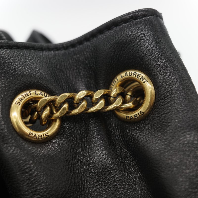 Saint Laurent 聖羅蘭 黑色 山型紋 羊皮 鏈條 束口手袋 斜挎包 水桶包-21