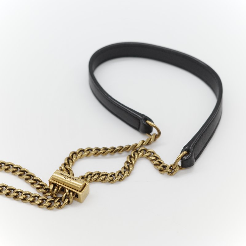 Saint Laurent 聖羅蘭 黑色 山型紋 羊皮 鏈條 束口手袋 斜挎包 水桶包-22