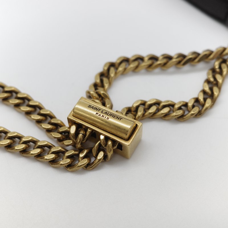 Saint Laurent 聖羅蘭 黑色 山型紋 羊皮 鏈條 束口手袋 斜挎包 水桶包-23