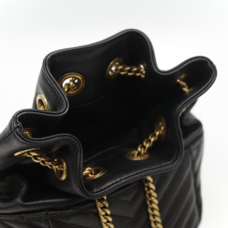 Saint Laurent 聖羅蘭 黑色 山型紋 羊皮 鏈條 束口手袋 斜挎包 水桶包-27