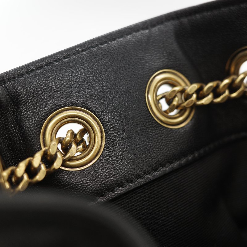 Saint Laurent 聖羅蘭 黑色 山型紋 羊皮 鏈條 束口手袋 斜挎包 水桶包-30