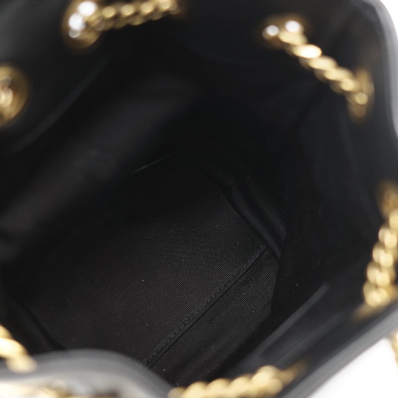 Saint Laurent 聖羅蘭 黑色 山型紋 羊皮 鏈條 束口手袋 斜挎包 水桶包-31