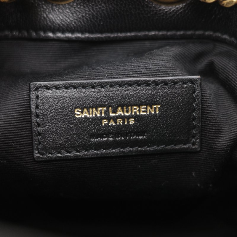 Saint Laurent 聖羅蘭 黑色 山型紋 羊皮 鏈條 束口手袋 斜挎包 水桶包-33