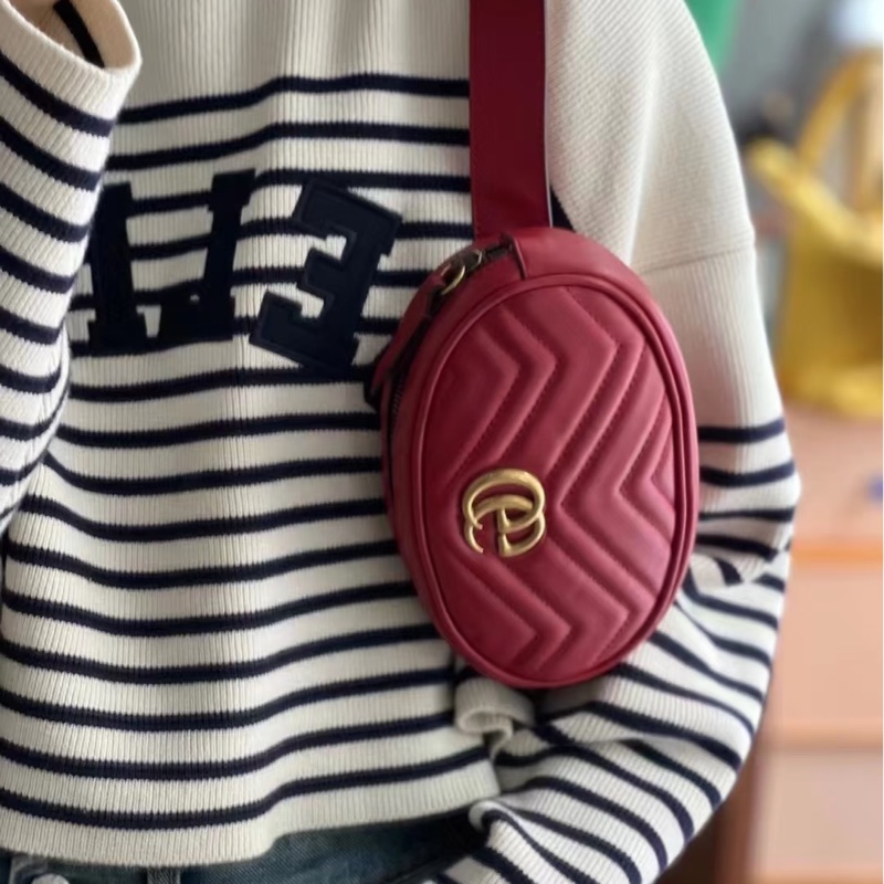 GUCCI古馳GG Marmont紅色牛皮經典馬夢腰包 476434-2