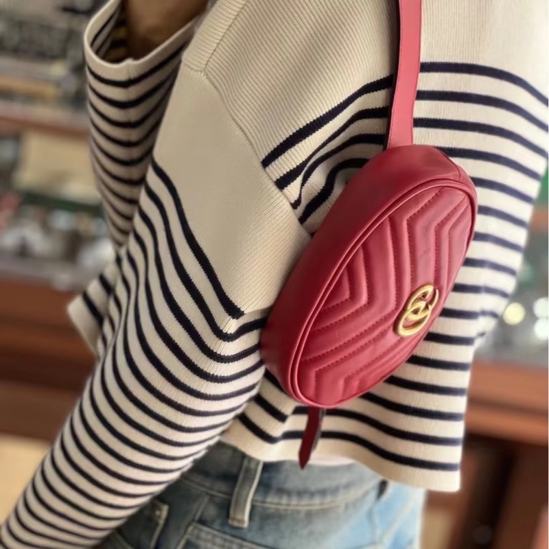GUCCI古馳GG Marmont紅色牛皮經典馬夢腰包 476434-3
