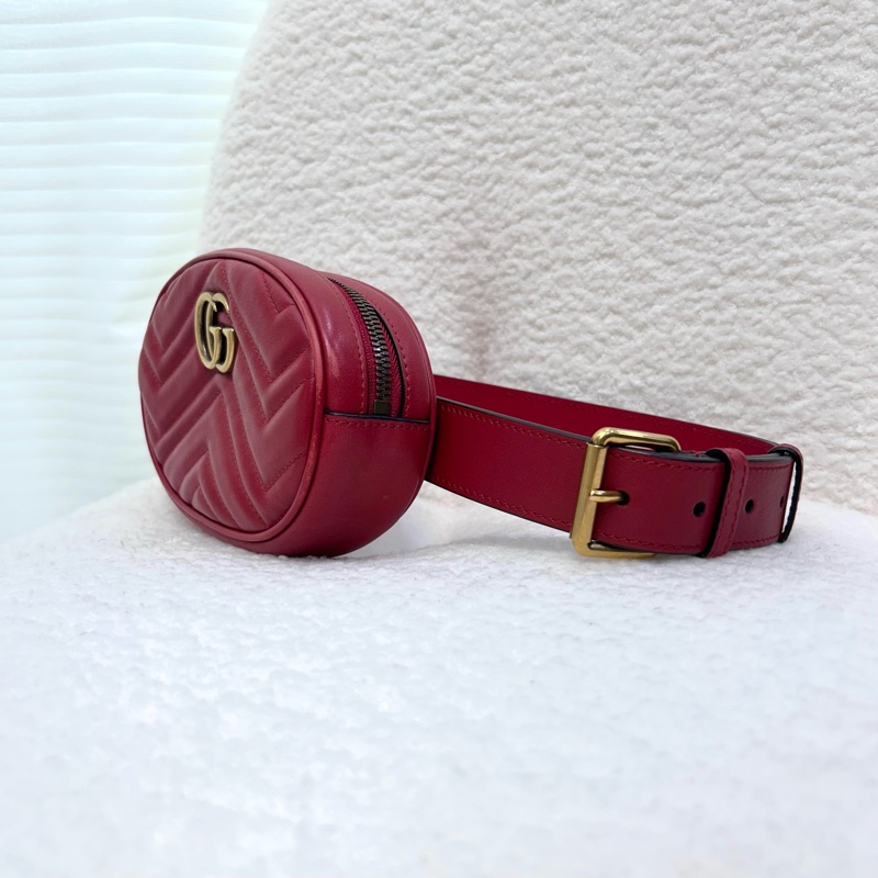 GUCCI古馳GG Marmont紅色牛皮經典馬夢腰包 476434-8