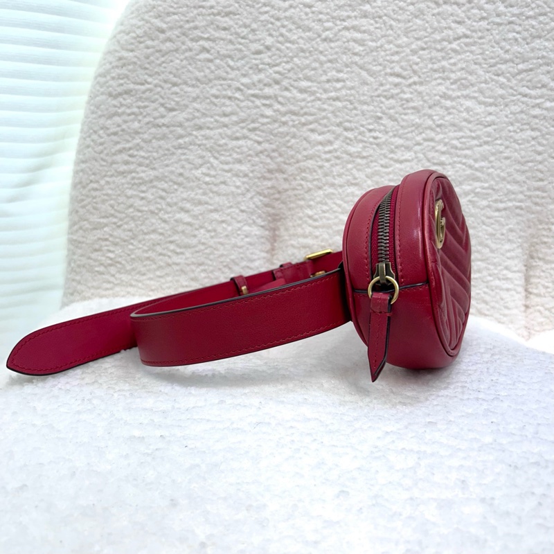 GUCCI古馳GG Marmont紅色牛皮經典馬夢腰包 476434-9