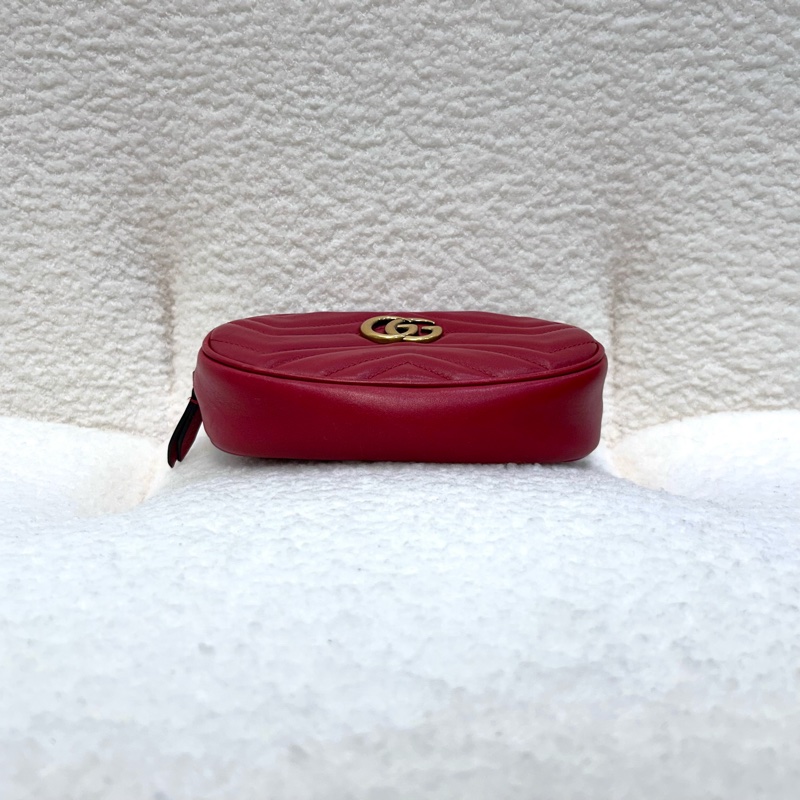 GUCCI古馳GG Marmont紅色牛皮經典馬夢腰包 476434-11