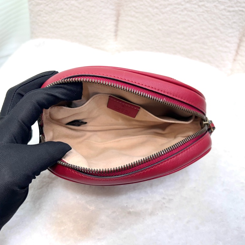 GUCCI古馳GG Marmont紅色牛皮經典馬夢腰包 476434-12