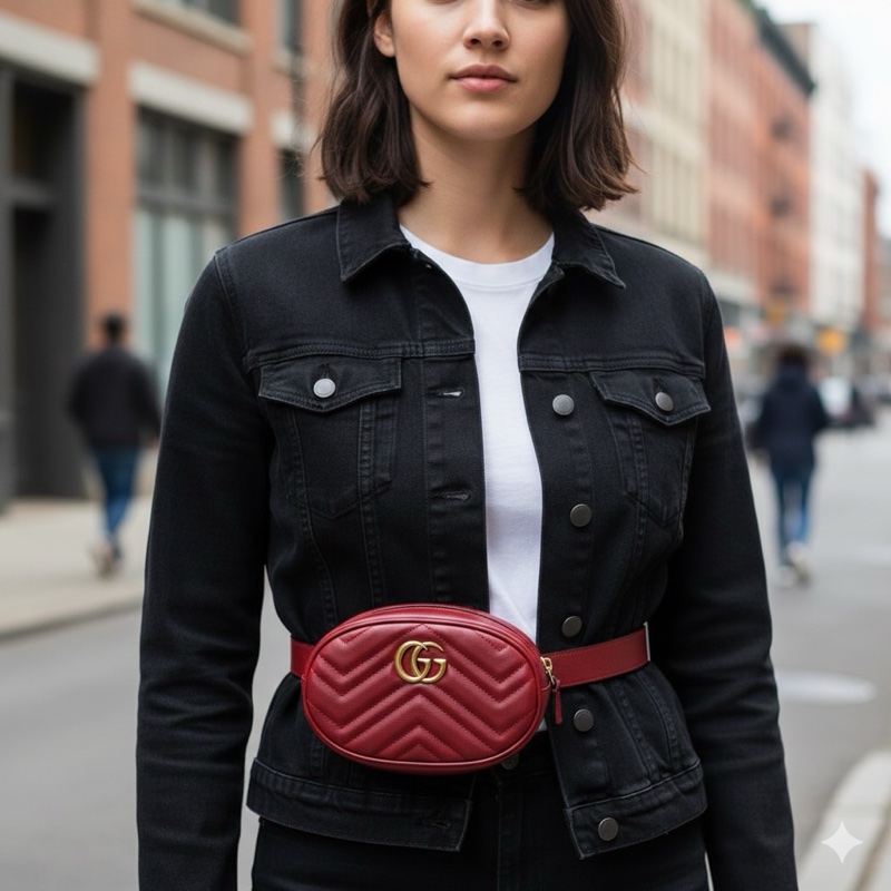 GUCCI古馳GG Marmont紅色牛皮經典馬夢腰包 476434-5