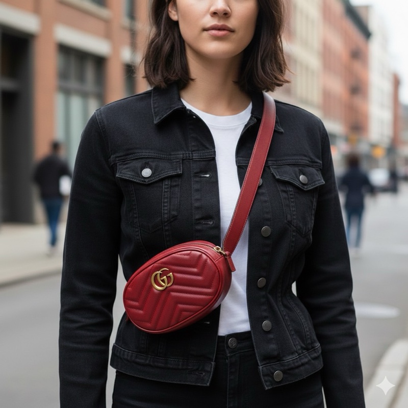 GUCCI古馳GG Marmont紅色牛皮經典馬夢腰包 476434-6