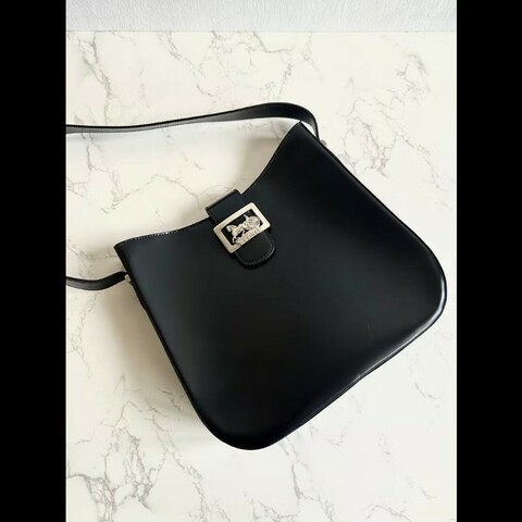 【LA LUNE】稀有中古包 Celine黑銀馬車流浪包 腋下包 側背包 單肩包 二手