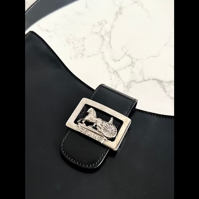 【LA LUNE】稀有中古包 Celine黑銀馬車流浪包 腋下包 側背包 單肩包 二手-3