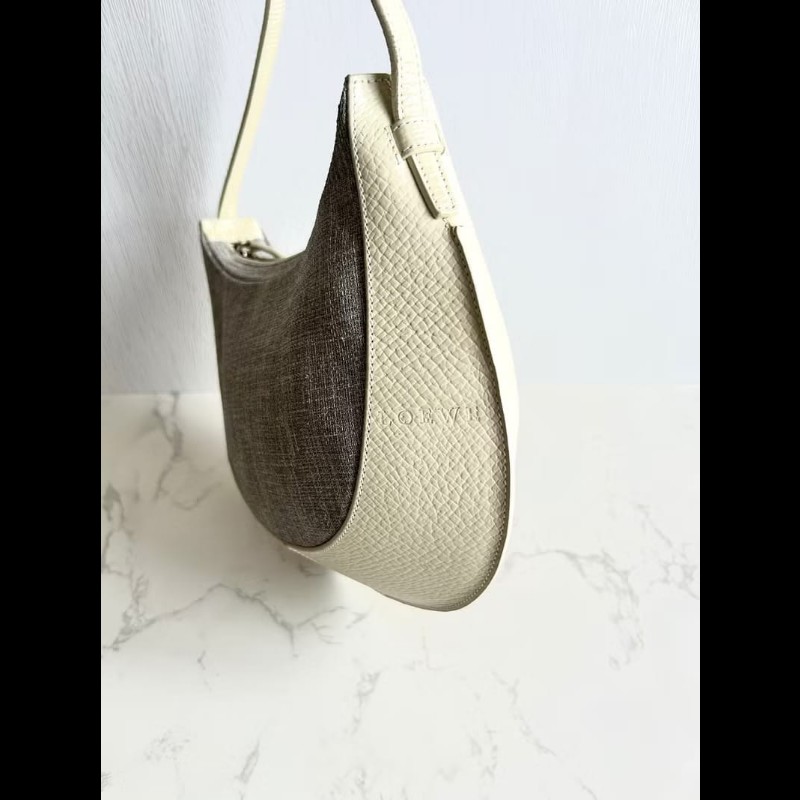 【LA LUNE】稀有中古包 Loewe白灰拼皮半月流浪包 腋下包 側背包 單肩包 二手-7