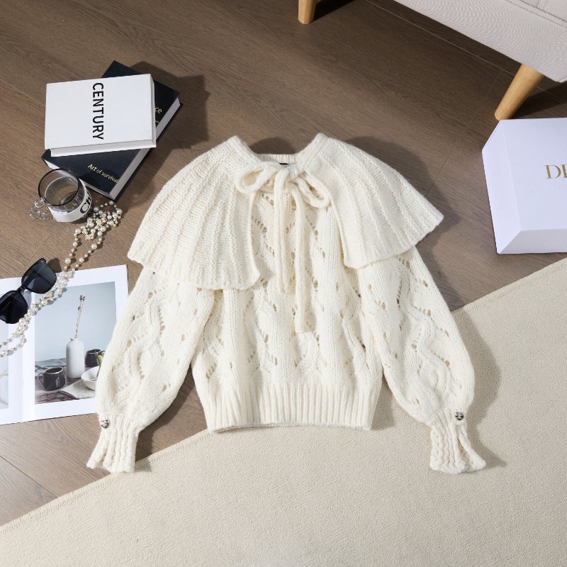 ❤️CHANEL 溫柔甜美帶披肩毛衣 面料超柔軟舒適 袖口精緻CC logo鈕扣-0