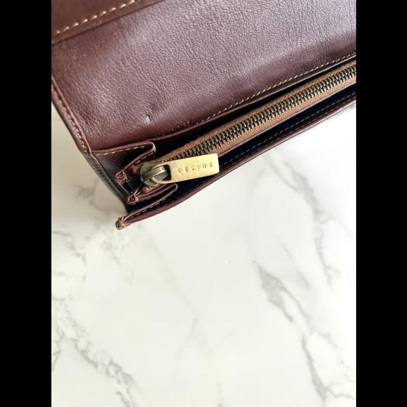 【LA LUNE】絕版古董包 Celine 牛仔丹寧凱旋門皮夾 錢包 長夾 中古包 二手包-1