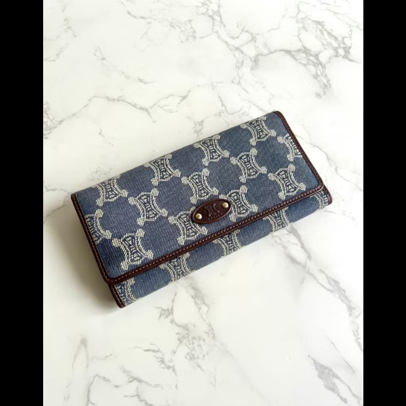 【LA LUNE】絕版古董包 Celine 牛仔丹寧凱旋門皮夾 錢包 長夾 中古包 二手包-3