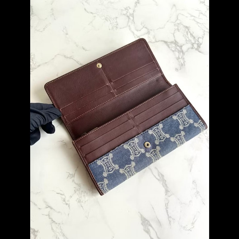 【LA LUNE】絕版古董包 Celine 牛仔丹寧凱旋門皮夾 錢包 長夾 中古包 二手包-4
