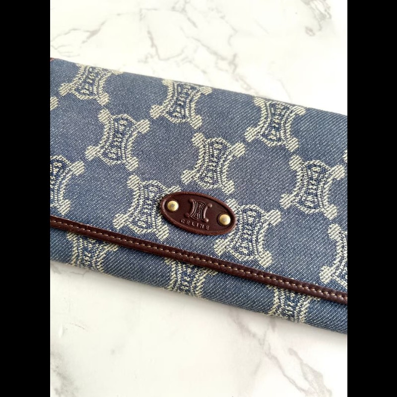 【LA LUNE】絕版古董包 Celine 牛仔丹寧凱旋門皮夾 錢包 長夾 中古包 二手包-6